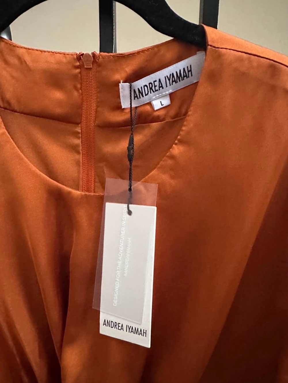 Andrea Iyamah Orange Satin Knot-Front Crop Top - Picture 7 of 8